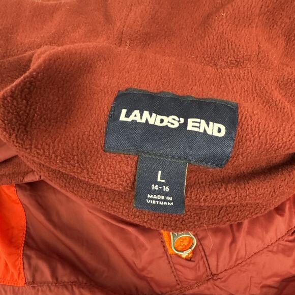 Lands End Colorblock 1/2 Zip Pullover Hoodie Jacket Red Maroon sz L 14-16 - Picture 7 of 7